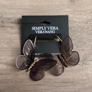 NWT Simply Vera Vera Wang Brown Butterfly Lever Back Drop Earrings